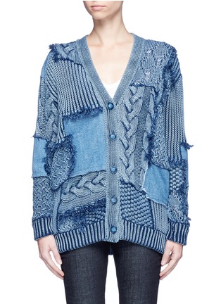 Main View - Click To Enlarge - STELLA MCCARTNEY - Denim patch mixed knit cardigan