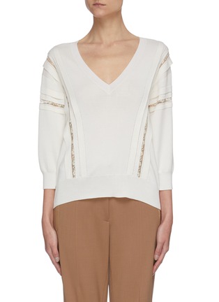 Main View - Click To Enlarge - CHLOÉ - Lace trim panelled V-neck knit top
