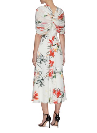 Back View - Click To Enlarge - ALEXANDER MCQUEEN - Floral print cape sleeve midi dress