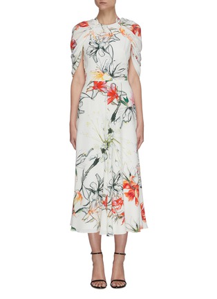 Main View - Click To Enlarge - ALEXANDER MCQUEEN - Floral print cape sleeve midi dress