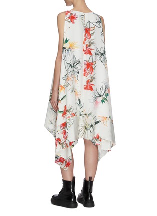 Back View - Click To Enlarge - ALEXANDER MCQUEEN - Floral print handkerchief hem sleeveless silk dress