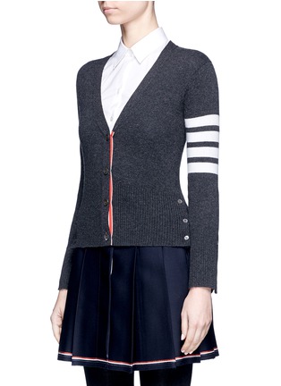 Front View - Click To Enlarge - THOM BROWNE  - Stripe sleeve cashmere cardigan