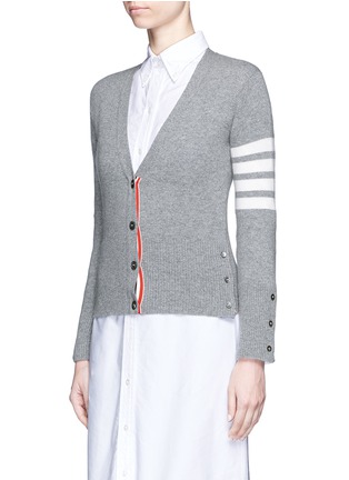 Front View - Click To Enlarge - THOM BROWNE  - Stripe sleeve cashmere cardigan