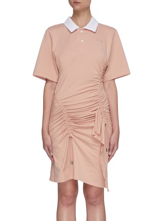 Main View - Click To Enlarge - KOCHE - Polo neck slant ruched mini dress