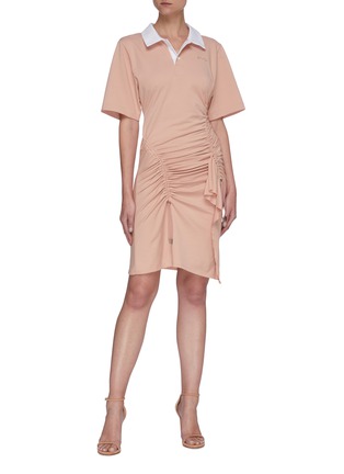 Figure View - Click To Enlarge - KOCHE - Polo neck slant ruched mini dress