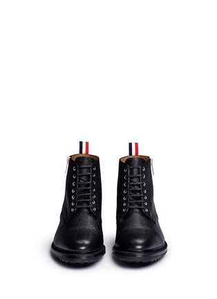 Front View - Click To Enlarge - THOM BROWNE  - Pebble leather commando boots