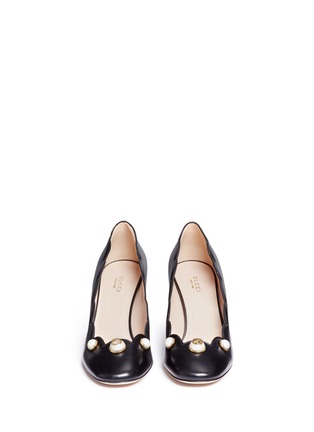 Front View - Click To Enlarge - GUCCI - GG pearl stud scalloped leather pumps