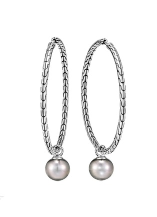 Detail View - Click To Enlarge - JOHN HARDY - Classic Chain' Tahitian pearl sterling silver hoop earrings
