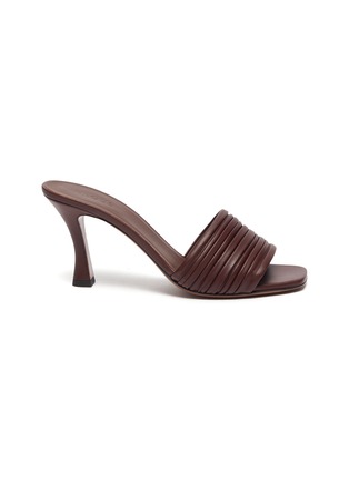 Main View - Click To Enlarge - NEOUS - Sham pleated leather square toe heeled mule sandals