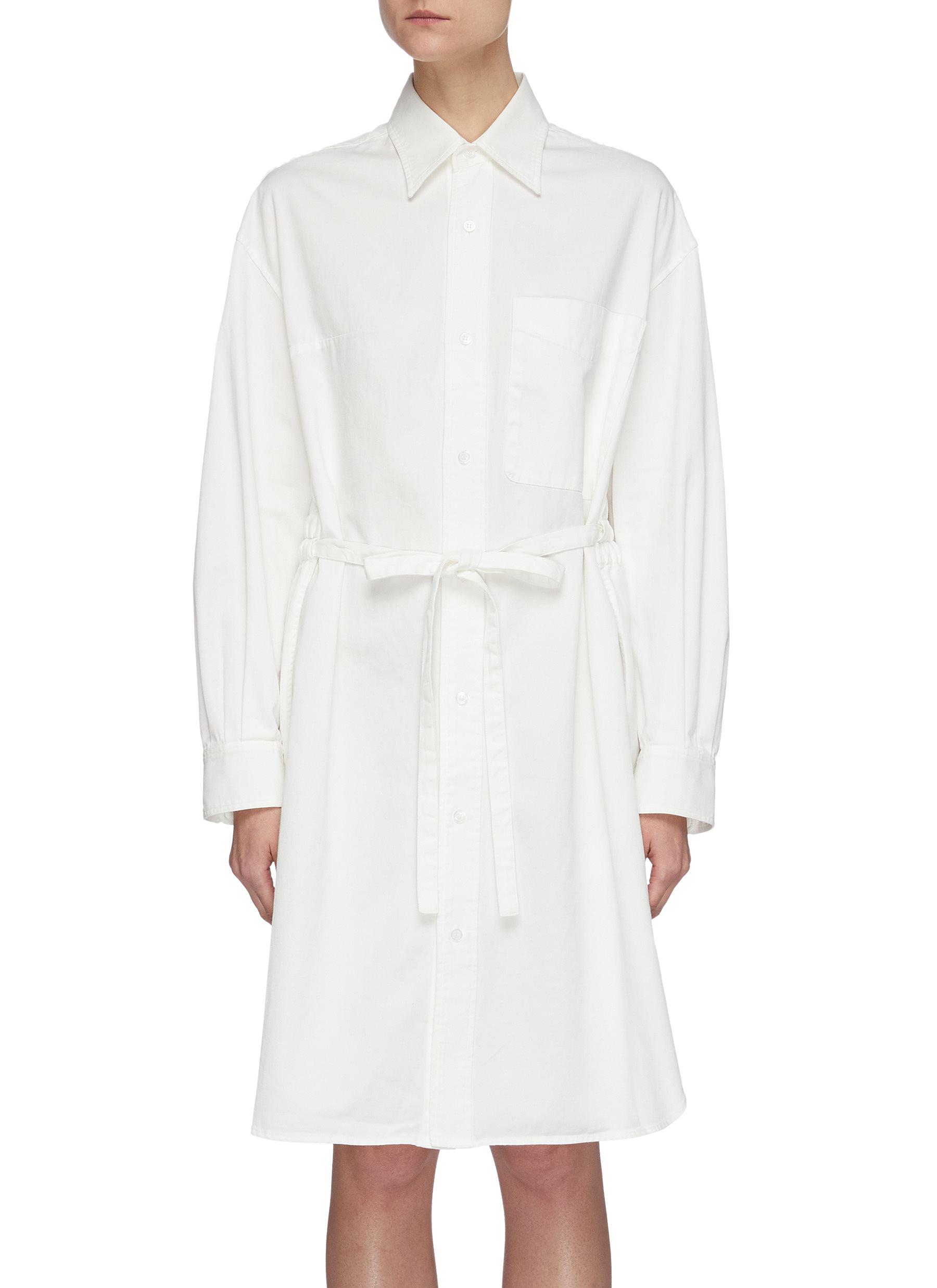 white belted oversized shirt dress