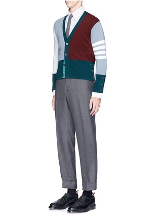 Figure View - Click To Enlarge - THOM BROWNE  - Colourblock stripe cashmere cropped cardigan