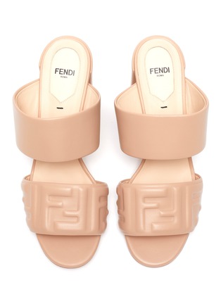 Detail View - Click To Enlarge - FENDI - Logo embossed strap block heel leather mules