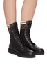 Figure View - Click To Enlarge - FENDI - Knit leather panel combat boots
