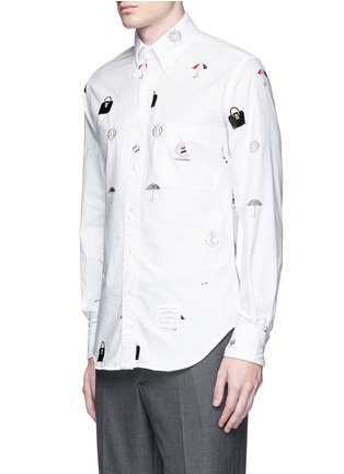 Front View - Click To Enlarge - THOM BROWNE  - Travel icon embroidery hopsack shirt