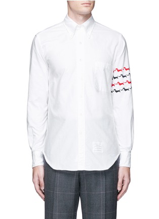 Main View - Click To Enlarge - THOM BROWNE  - 'Hector' sleeve embroidery Oxford shirt