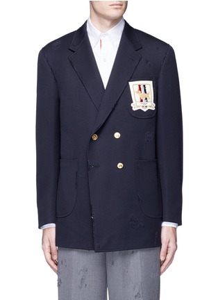 Main View - Click To Enlarge - THOM BROWNE  - Hector crest distressed cavalry twill blazer