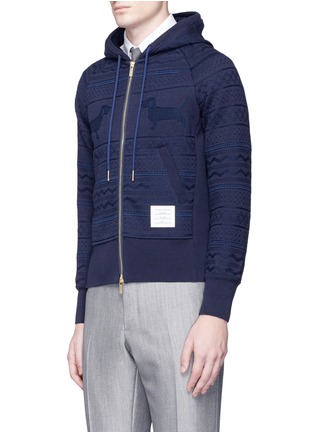 Front View - Click To Enlarge - THOM BROWNE  - Hector smocking embroidered zip hoodie