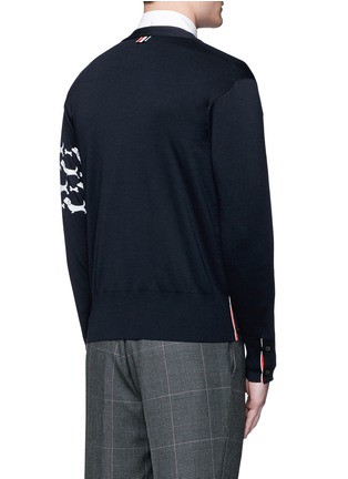 Back View - Click To Enlarge - THOM BROWNE  - 'Hector' sleeve intarsia wool cardigan
