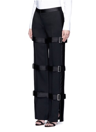 Front View - Click To Enlarge - ALEXANDER MCQUEEN - Satin buckled strap wool-silk pants