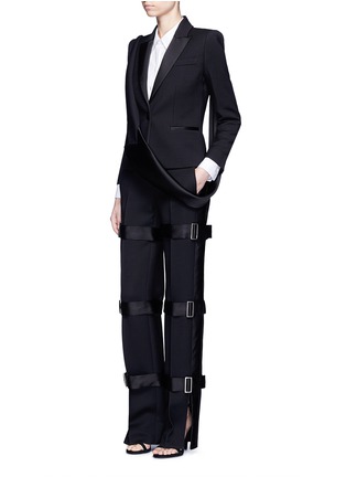 Figure View - Click To Enlarge - ALEXANDER MCQUEEN - Satin buckled strap wool-silk pants