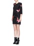 Front View - Click To Enlarge - ALEXANDER MCQUEEN - Moth jacquard slanted pleat crepe dress