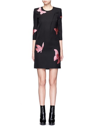 Main View - Click To Enlarge - ALEXANDER MCQUEEN - Moth jacquard slanted pleat crepe dress
