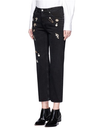 Front View - Click To Enlarge - ALEXANDER MCQUEEN - 'Surreal Obsessions' embellished cropped jeans