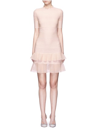 Main View - Click To Enlarge - ALEXANDER MCQUEEN - Lace panel metallic open knit flare dress