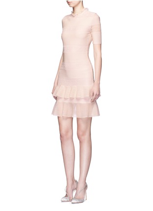Figure View - Click To Enlarge - ALEXANDER MCQUEEN - Lace panel metallic open knit flare dress