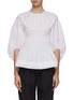 Main View - Click To Enlarge - GANNI - Stripe shirred detail puff sleeve cotton shirt