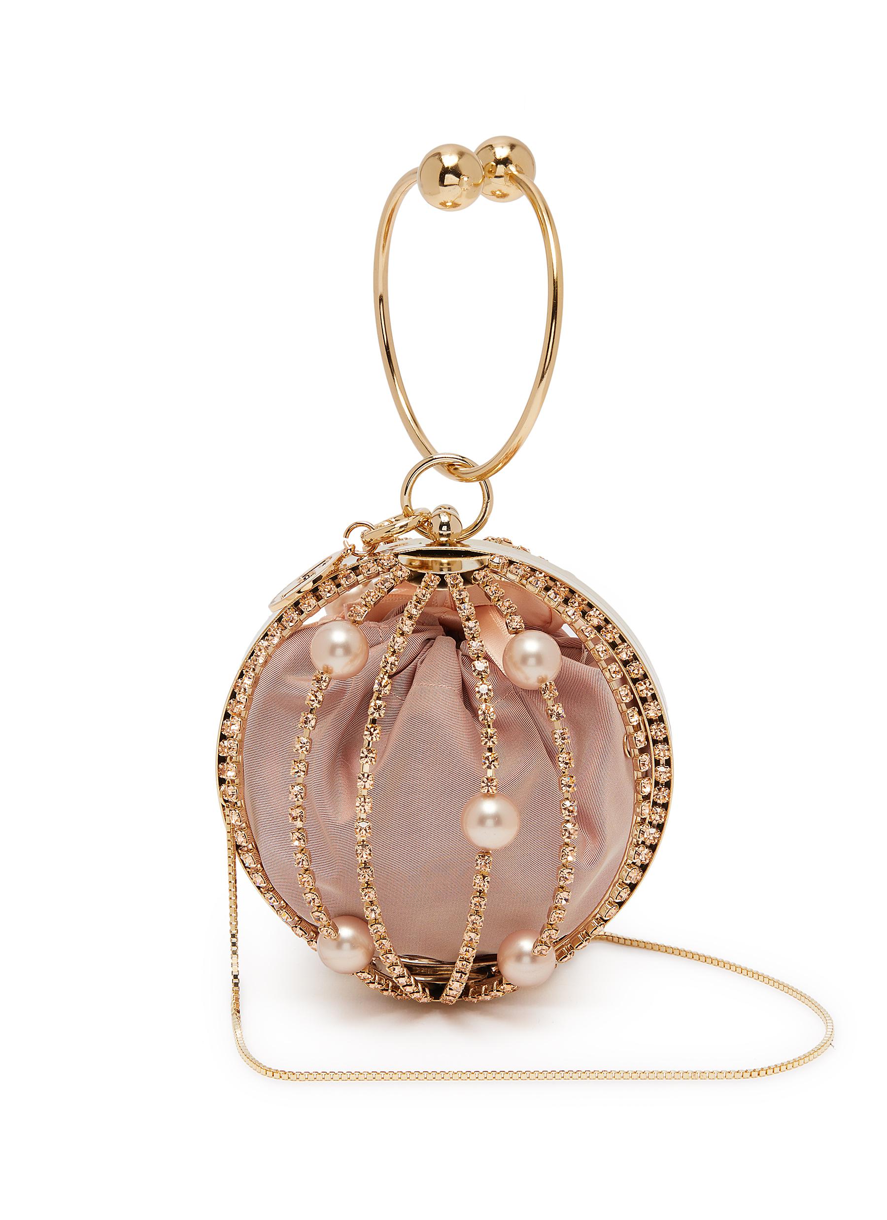 'Mini Sasha' faux pearl crystal embellished top handle bag