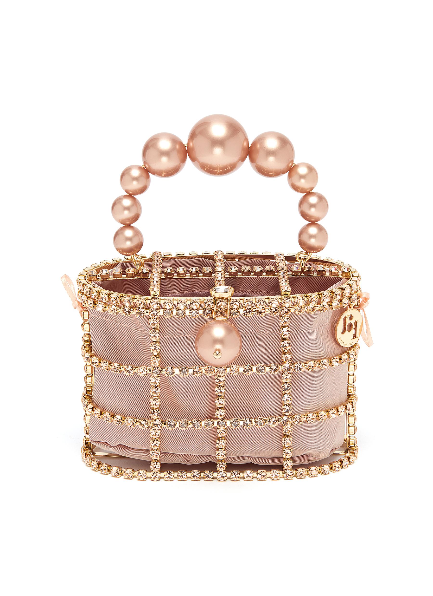 'Holly' faux pearl crystal embellished top handle bag