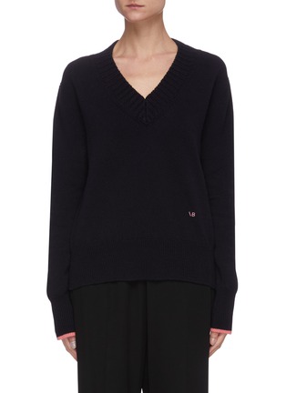 Main View - Click To Enlarge - VICTORIA BECKHAM - Logo embroidered V-neck crop sweater