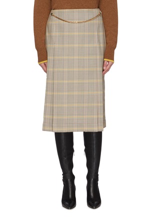 Main View - Click To Enlarge - VICTORIA BECKHAM - Check print chain detail wool midi skirt