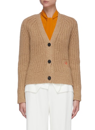 Main View - Click To Enlarge - VICTORIA BECKHAM - Logo embroidered V-neck crop knit cardigan