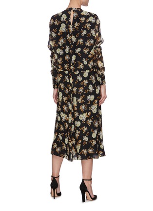 Back View - Click To Enlarge - VICTORIA BECKHAM - Floral print chain detail long sleeve midi dress
