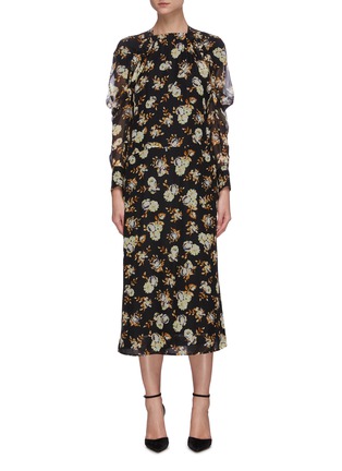Main View - Click To Enlarge - VICTORIA BECKHAM - Floral print chain detail long sleeve midi dress