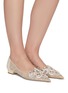 Figure View - Click To Enlarge - RENÉ CAOVILLA - Veneziana' rose water opal and gold crystals embellished lace flats