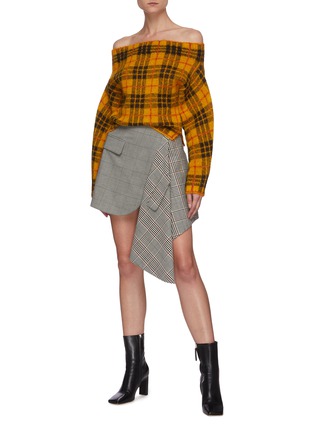 Figure View - Click To Enlarge - MONSE - Off shoulder tartan sweater