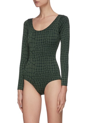 Front View - Click To Enlarge - SOLID & STRIPED - Croc print swimsuit