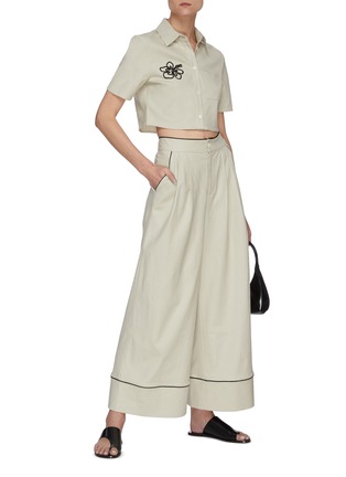 Figure View - Click To Enlarge - STAUD - Rory' contrast piping wide leg linen blend pants