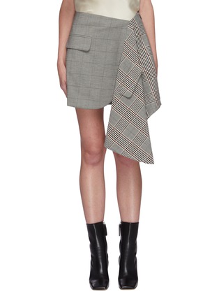 Main View - Click To Enlarge - MONSE - Check plaid cascade asymmetric mini skirt