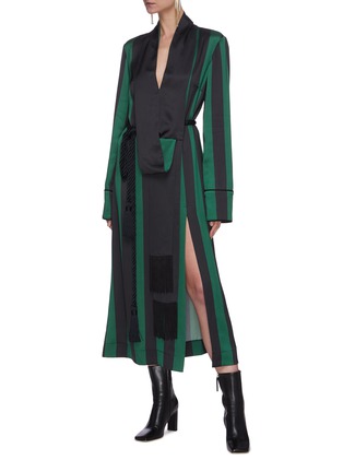 Figure View - Click To Enlarge - MONSE - Belted stripe sash robe dress