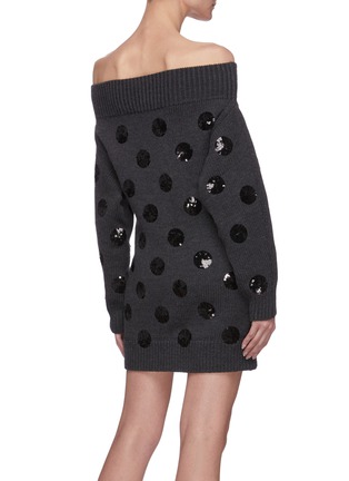 Back View - Click To Enlarge - MONSE - Off shoulder sequin embellished knit dress