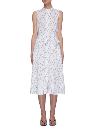 Main View - Click To Enlarge - EQUIPMENT - Short Clevete geometric print sleeveless belted midi dress