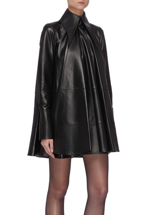 Detail View - Click To Enlarge - 16ARLINGTON - 'Aoi' oversized collar pleated nappa leather shirt dress