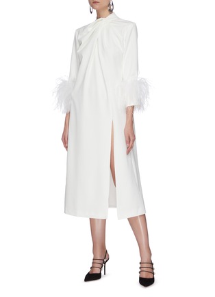 Figure View - Click To Enlarge - 16ARLINGTON - 'Fujiko' gathered collar side slit ostrich feather dress