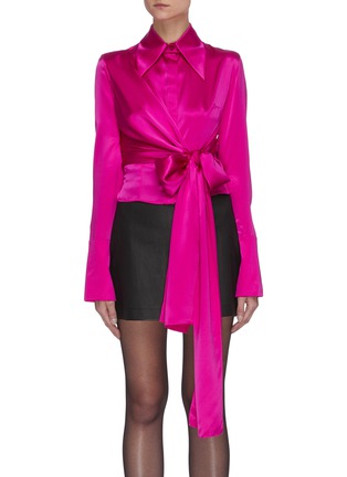 Main View - Click To Enlarge - 16ARLINGTON - Waist tie oversized collar satin shirt