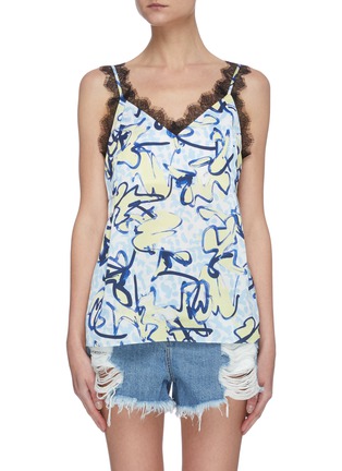 Main View - Click To Enlarge - PORTSPURE - Abstract print lace trim V-neck camisole top