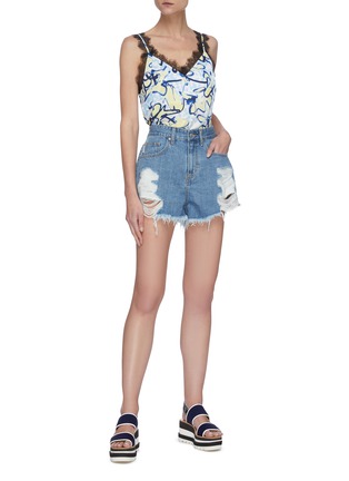Figure View - Click To Enlarge - PORTSPURE - Ripped distressed mini denim shorts